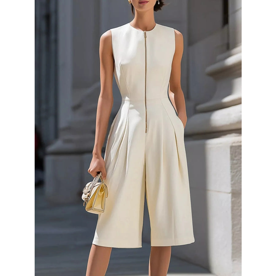 Sleeveless Wide-Leg Zipper Front Jumpsuit Apparel and Accessories