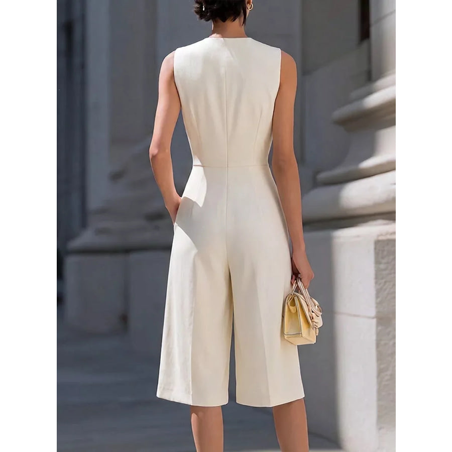 Sleeveless Wide-Leg Zipper Front Jumpsuit Apparel and Accessories
