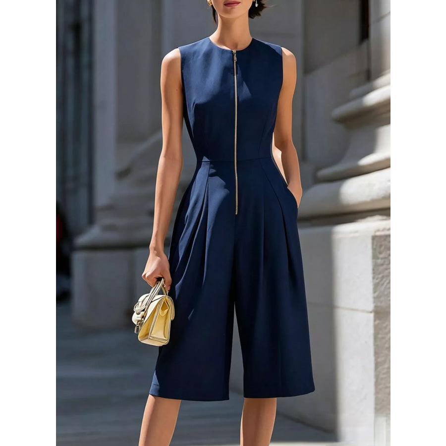 Sleeveless Wide-Leg Zipper Front Jumpsuit Apparel and Accessories
