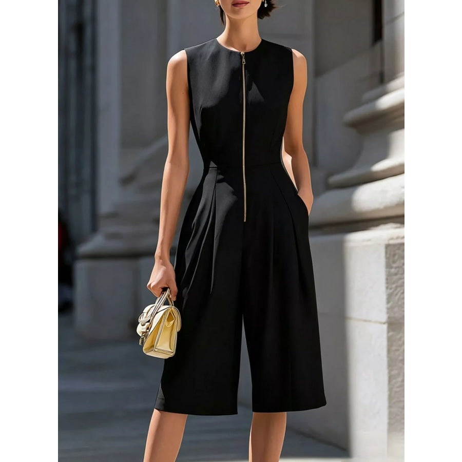 Sleeveless Wide-Leg Zipper Front Jumpsuit Black / S Apparel and Accessories