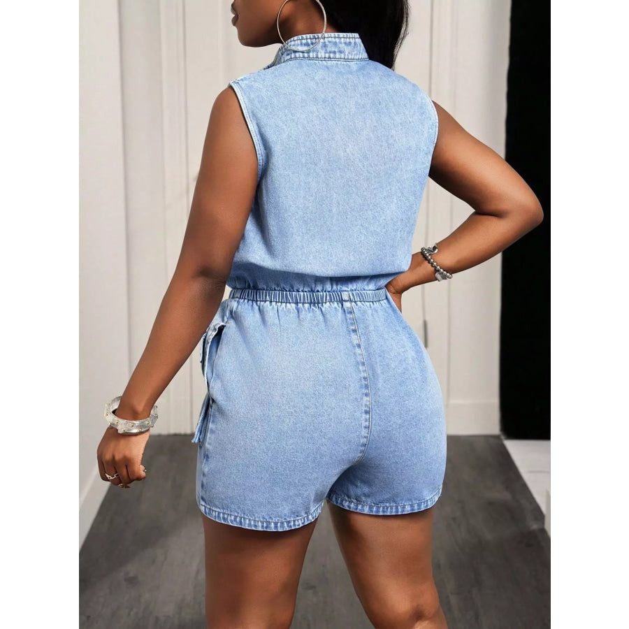 Sleeveless Zip-Front Denim Romper Apparel and Accessories