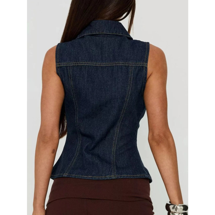 Sleeveless Zip-Up Denim Vest Apparel and Accessories