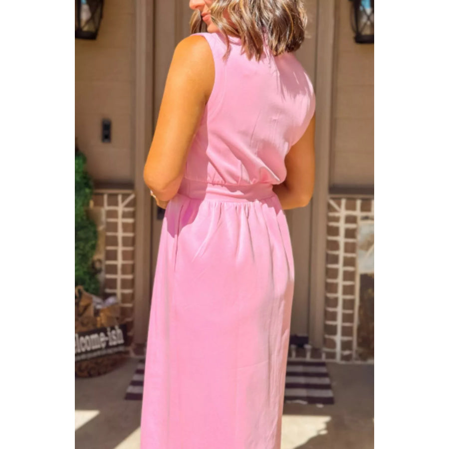 Sleeveless Zipper Front Midi Dress Apparel and Accessories