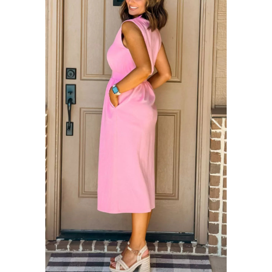 Sleeveless Zipper Front Midi Dress Apparel and Accessories