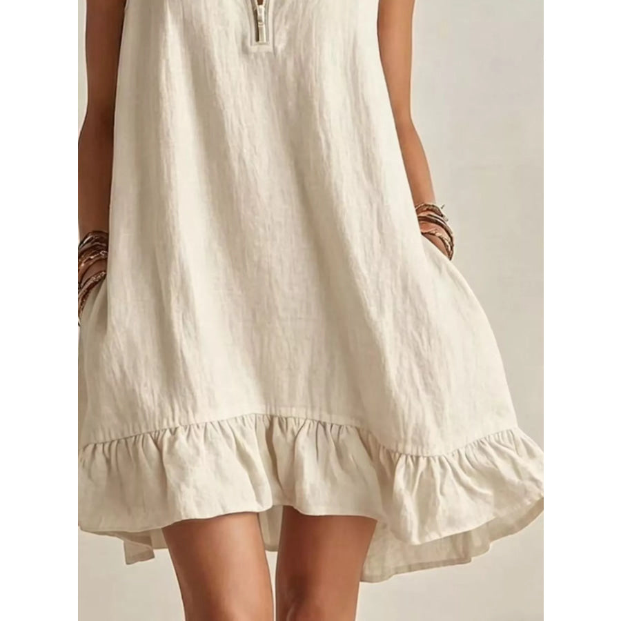 Sleeveless Zipper-Neck Ruffle Hem Mini Dress Apparel and Accessories