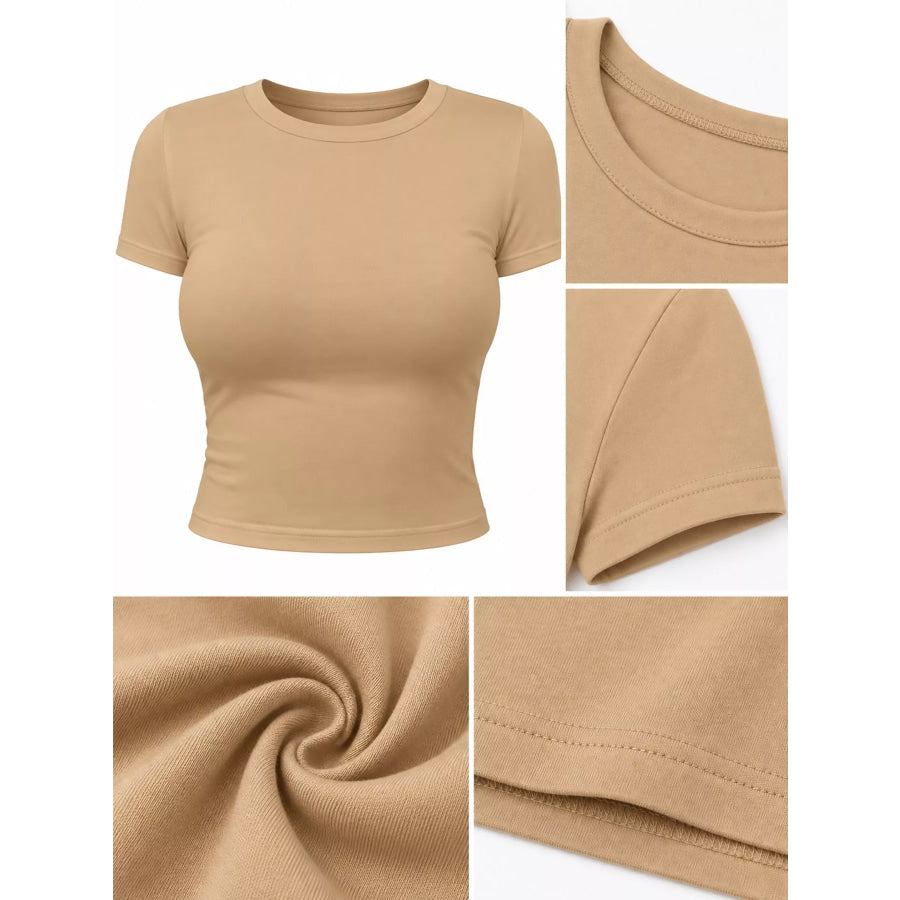 Slim Fit Basic Crew Neck Short Sleeve Crop T-Shirt Apparel and Accessories