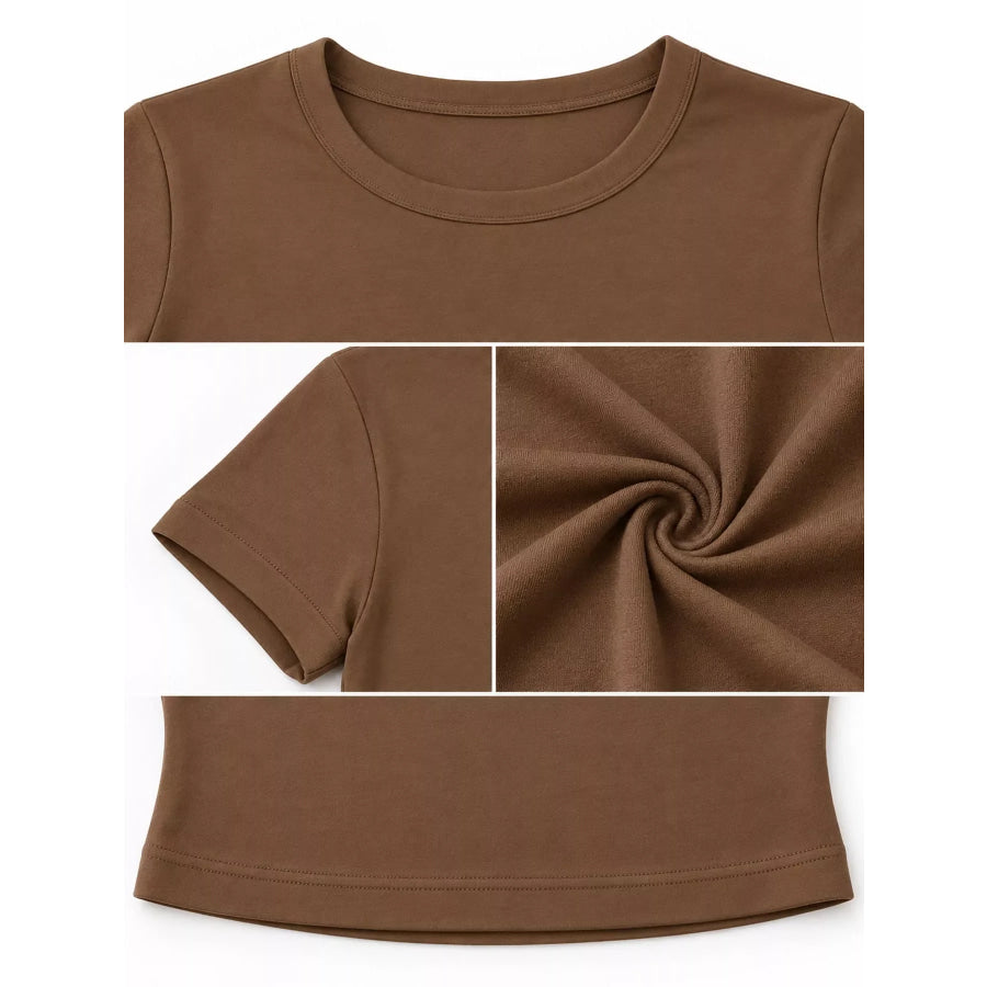 Slim Fit Basic Crew Neck Short Sleeve Crop T-Shirt Apparel and Accessories