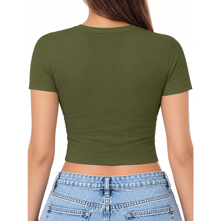 Slim Fit Basic Crew Neck Short Sleeve Crop T-Shirt Apparel and Accessories