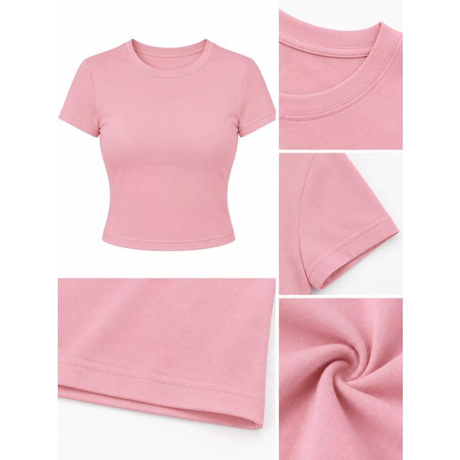 Slim Fit Basic Crew Neck Short Sleeve Crop T-Shirt Apparel and Accessories