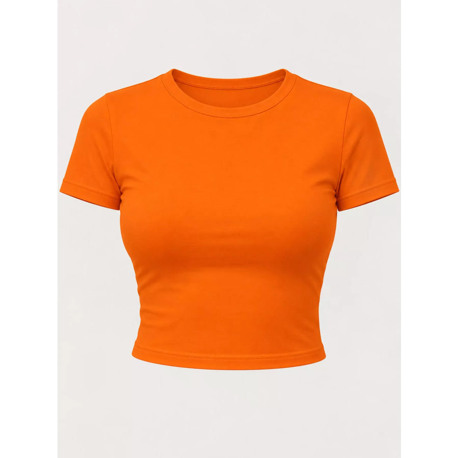 Slim Fit Basic Crew Neck Short Sleeve Crop T-Shirt Apparel and Accessories