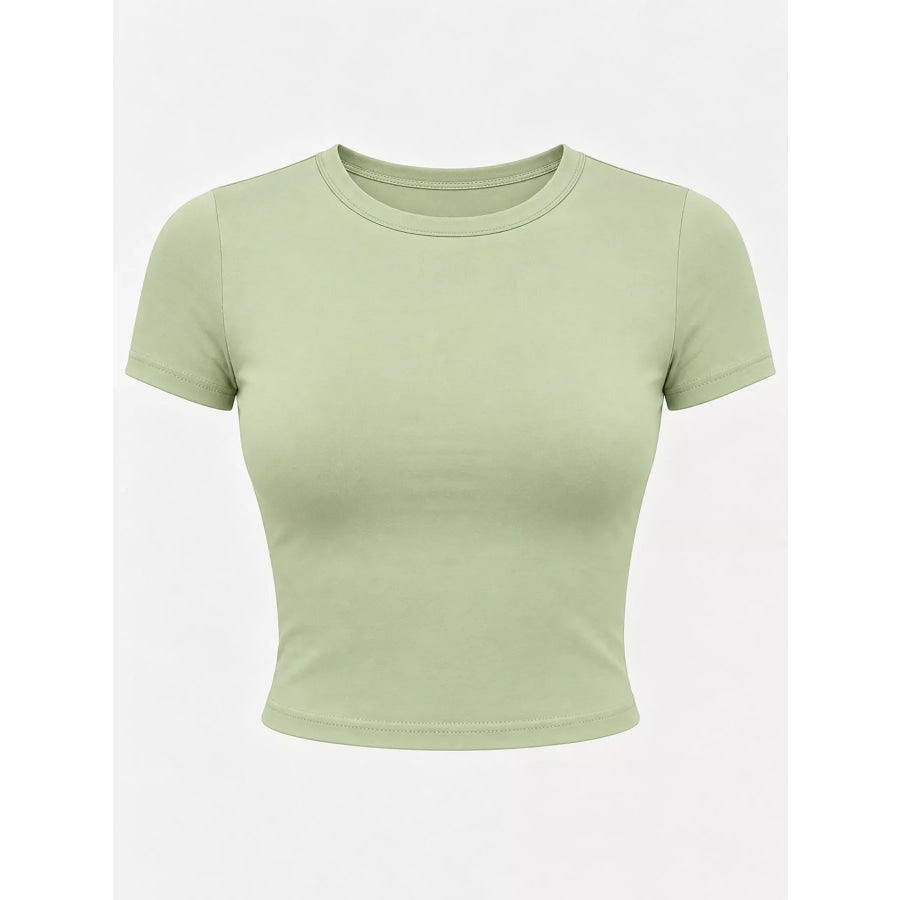 Slim Fit Basic Crew Neck Short Sleeve Crop T-Shirt Apparel and Accessories