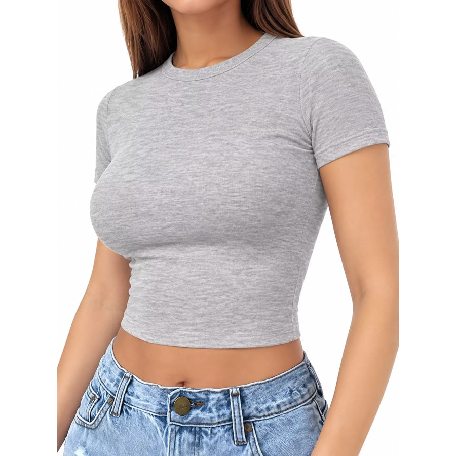Slim Fit Basic Crew Neck Short Sleeve Crop T-Shirt Apparel and Accessories