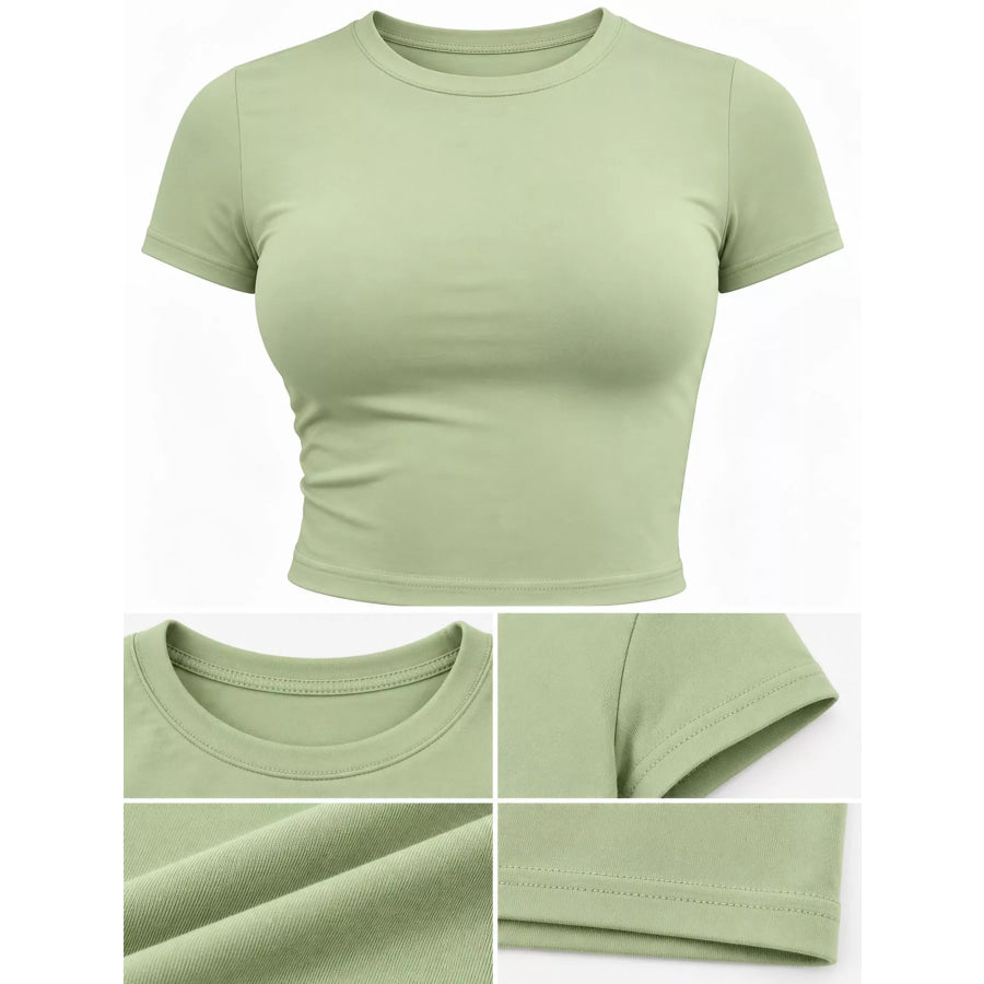 Slim Fit Basic Crew Neck Short Sleeve Crop T-Shirt Apparel and Accessories