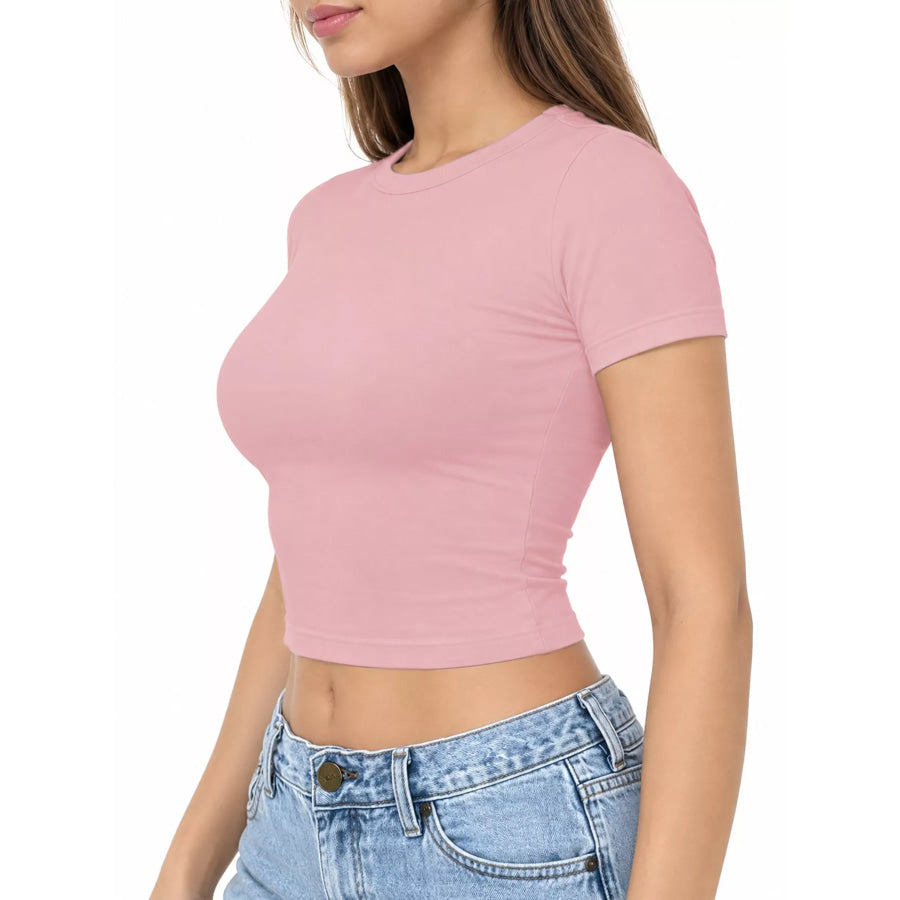Slim Fit Basic Crew Neck Short Sleeve Crop T-Shirt Apparel and Accessories