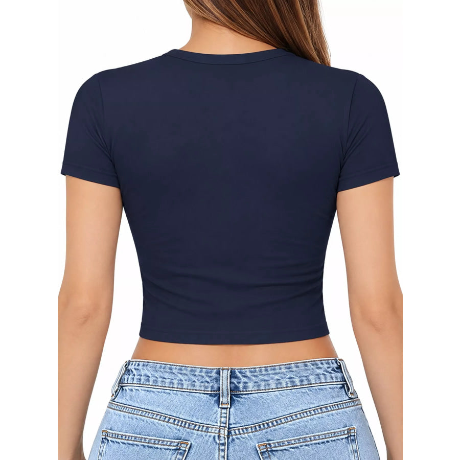 Slim Fit Basic Crew Neck Short Sleeve Crop T-Shirt Apparel and Accessories