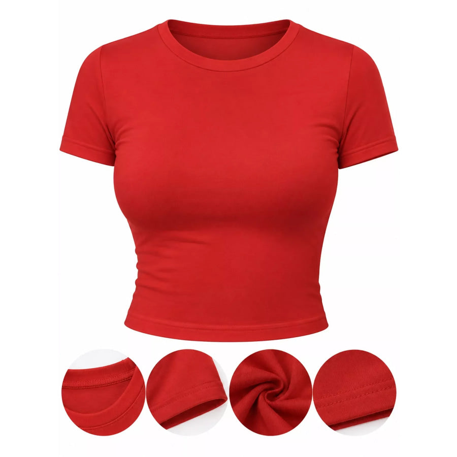 Slim Fit Basic Crew Neck Short Sleeve Crop T-Shirt Apparel and Accessories