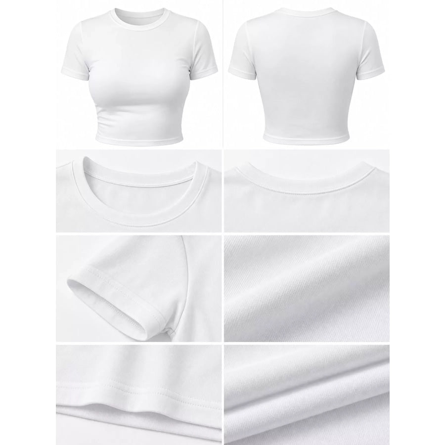 Slim Fit Basic Crew Neck Short Sleeve Crop T-Shirt Apparel and Accessories