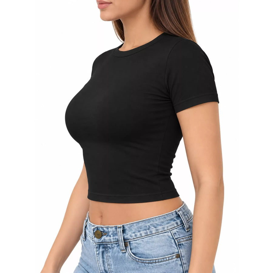 Slim Fit Basic Crew Neck Short Sleeve Crop T-Shirt Apparel and Accessories
