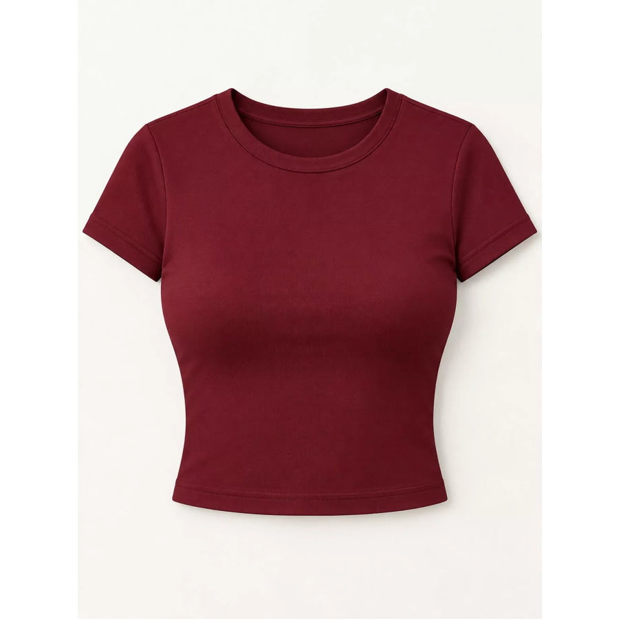Slim Fit Basic Crew Neck Short Sleeve Crop T-Shirt Apparel and Accessories