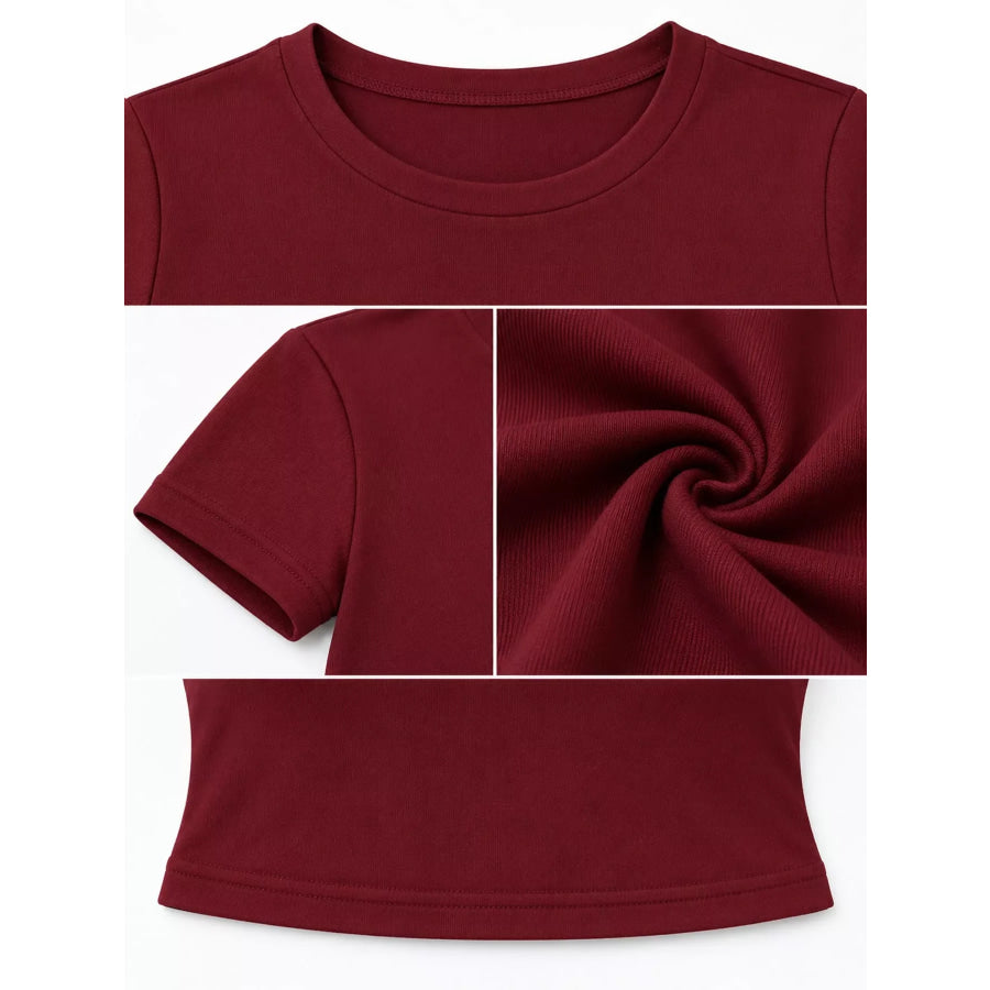 Slim Fit Basic Crew Neck Short Sleeve Crop T-Shirt Apparel and Accessories