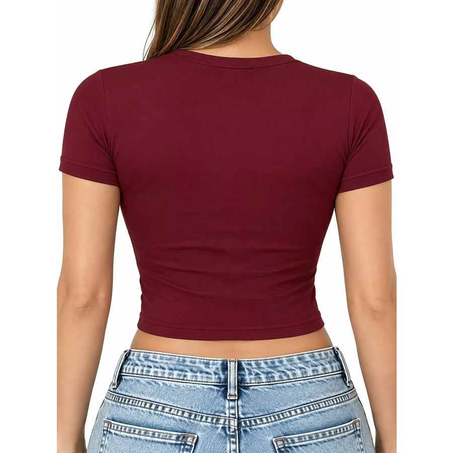 Slim Fit Basic Crew Neck Short Sleeve Crop T-Shirt Apparel and Accessories
