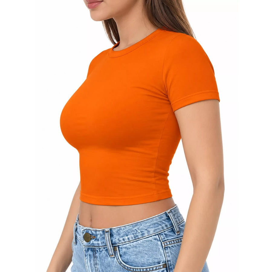 Slim Fit Basic Crew Neck Short Sleeve Crop T-Shirt Apparel and Accessories