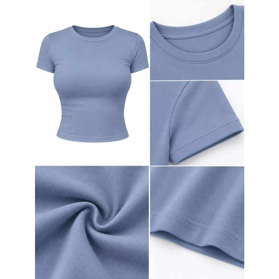 Slim Fit Basic Crew Neck Short Sleeve Crop T-Shirt Apparel and Accessories