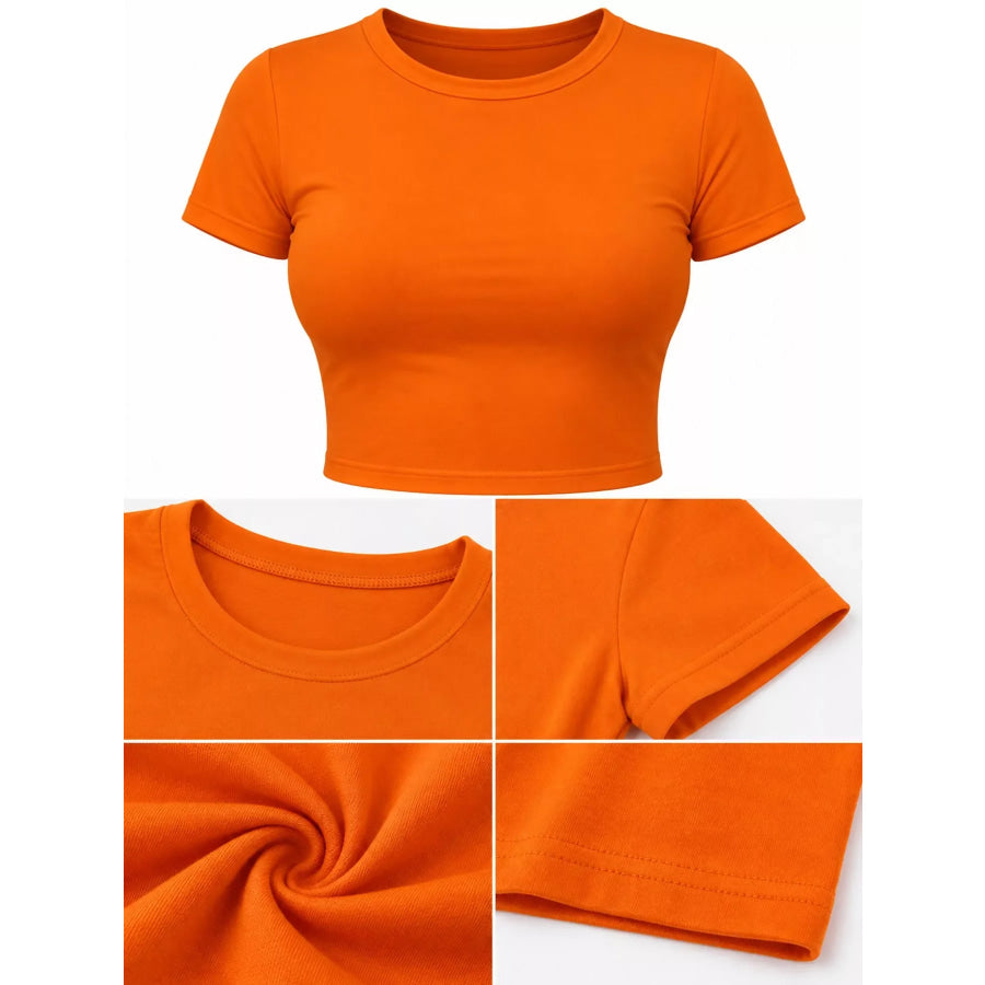 Slim Fit Basic Crew Neck Short Sleeve Crop T-Shirt Apparel and Accessories