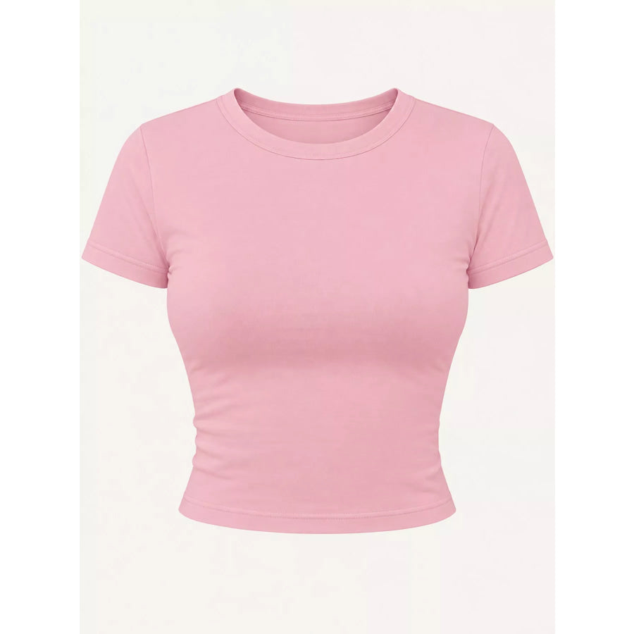Slim Fit Basic Crew Neck Short Sleeve Crop T-Shirt Apparel and Accessories