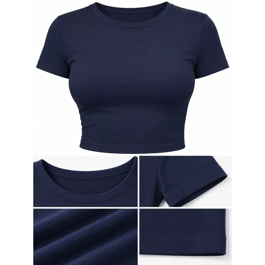 Slim Fit Basic Crew Neck Short Sleeve Crop T-Shirt Apparel and Accessories