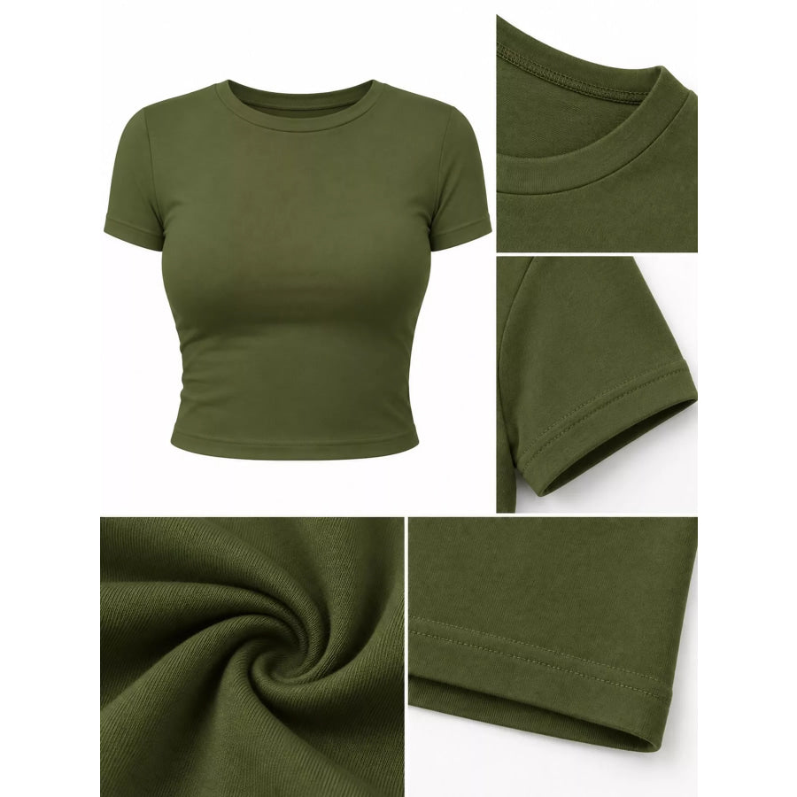 Slim Fit Basic Crew Neck Short Sleeve Crop T-Shirt Apparel and Accessories