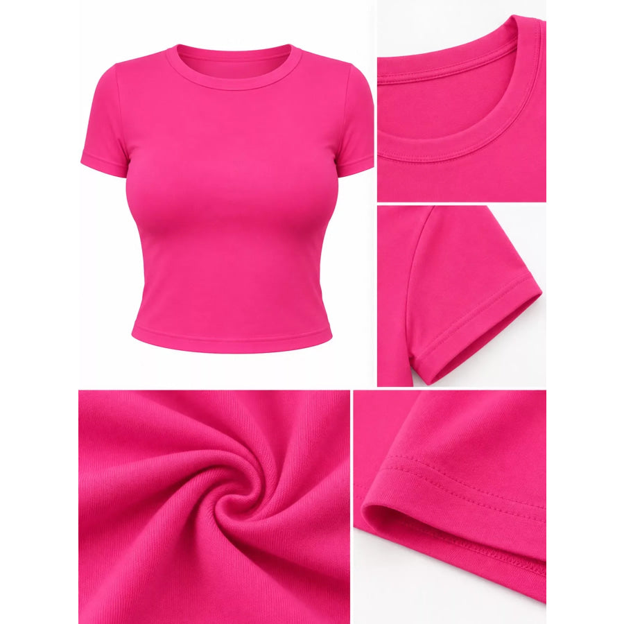 Slim Fit Basic Crew Neck Short Sleeve Crop T-Shirt Apparel and Accessories