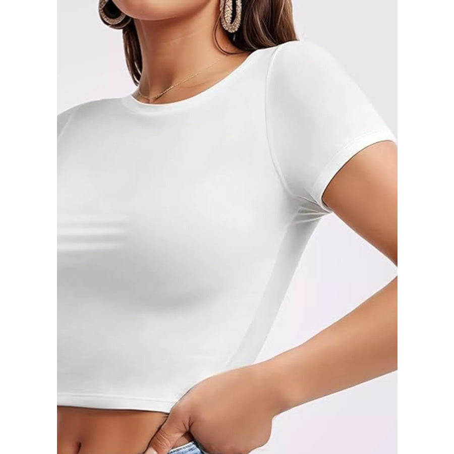 Slim Fit Basic Crew Neck Short Sleeve Crop T-Shirt Apparel and Accessories