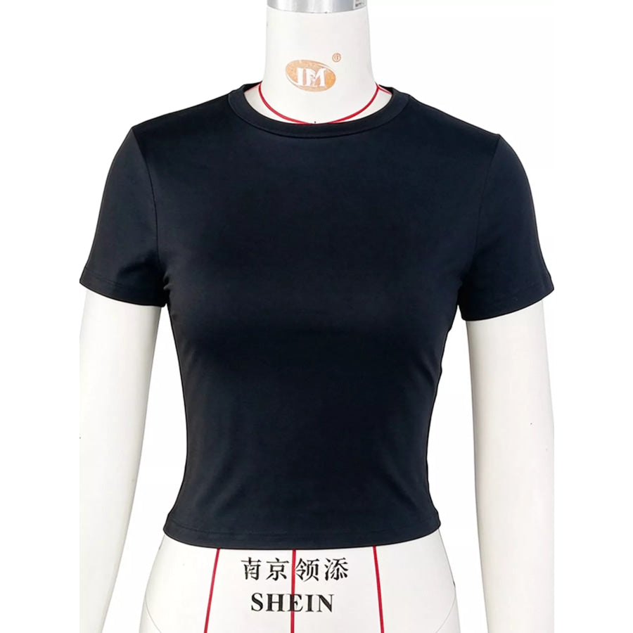 Slim Fit Basic Crew Neck Short Sleeve Crop T-Shirt Apparel and Accessories