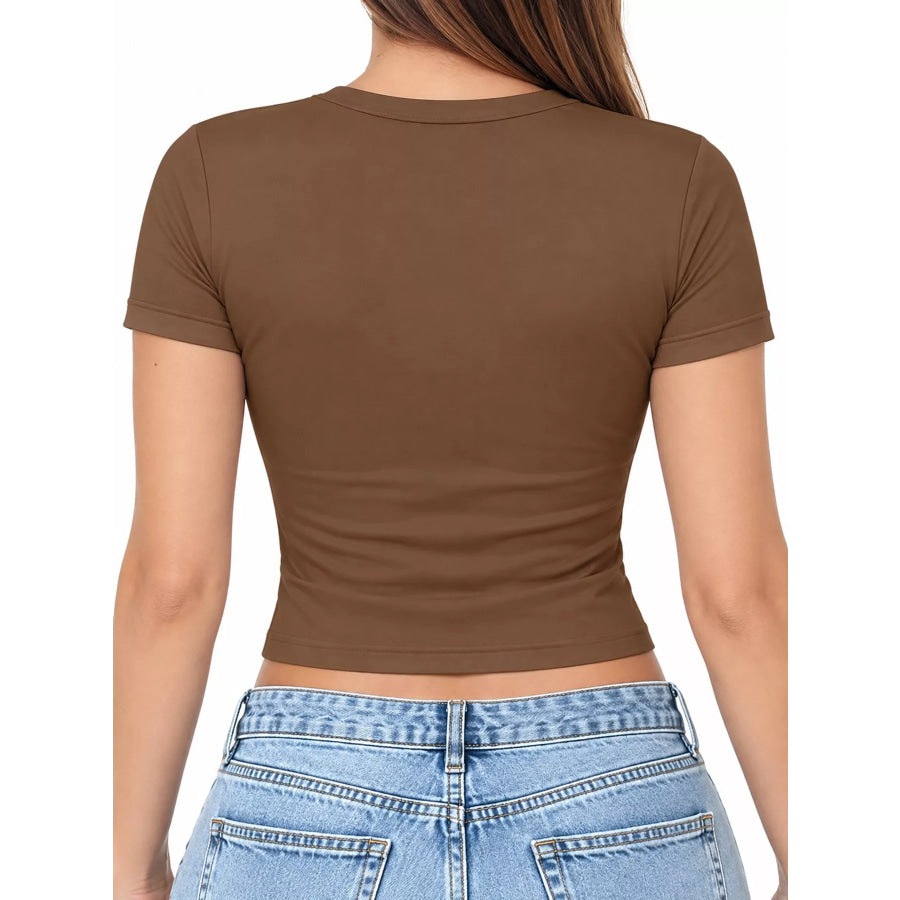 Slim Fit Basic Crew Neck Short Sleeve Crop T-Shirt Apparel and Accessories