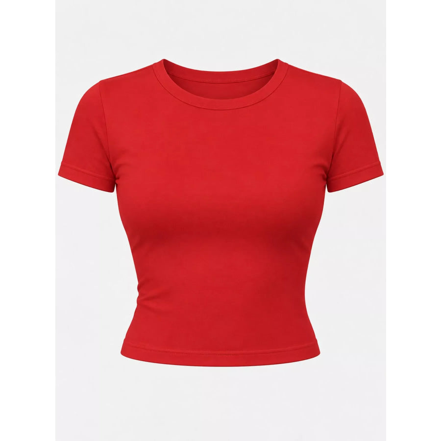 Slim Fit Basic Crew Neck Short Sleeve Crop T-Shirt Apparel and Accessories