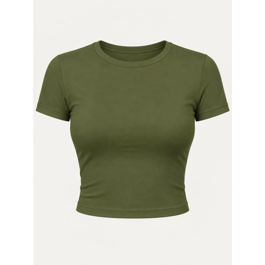 Slim Fit Basic Crew Neck Short Sleeve Crop T-Shirt Apparel and Accessories