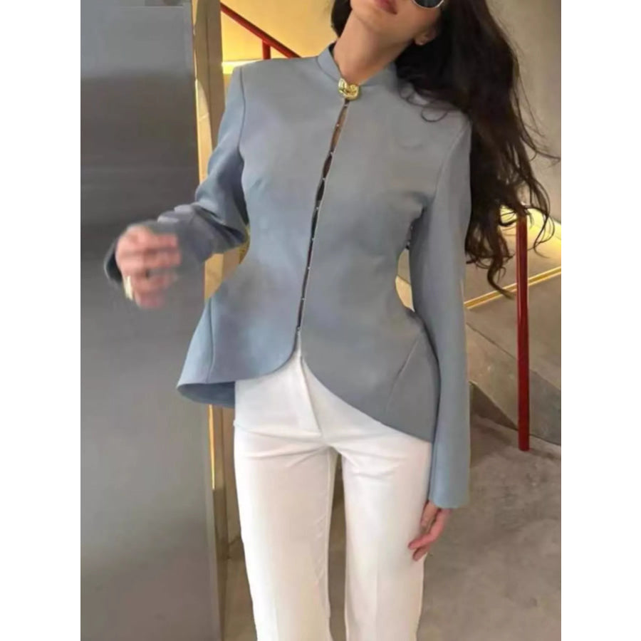 Slim-Fit Blazer with Gold Hardware Detail Light Blue / S Apparel and Accessories
