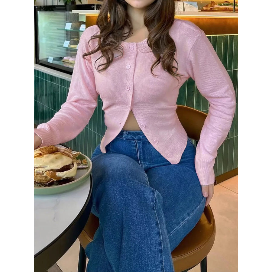 Slim-Fit Button-Down Cardigan Pink / S Apparel and Accessories