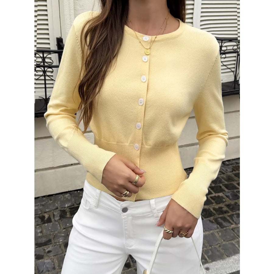 Slim-Fit Button-Down Cardigan Yellow / S Apparel and Accessories