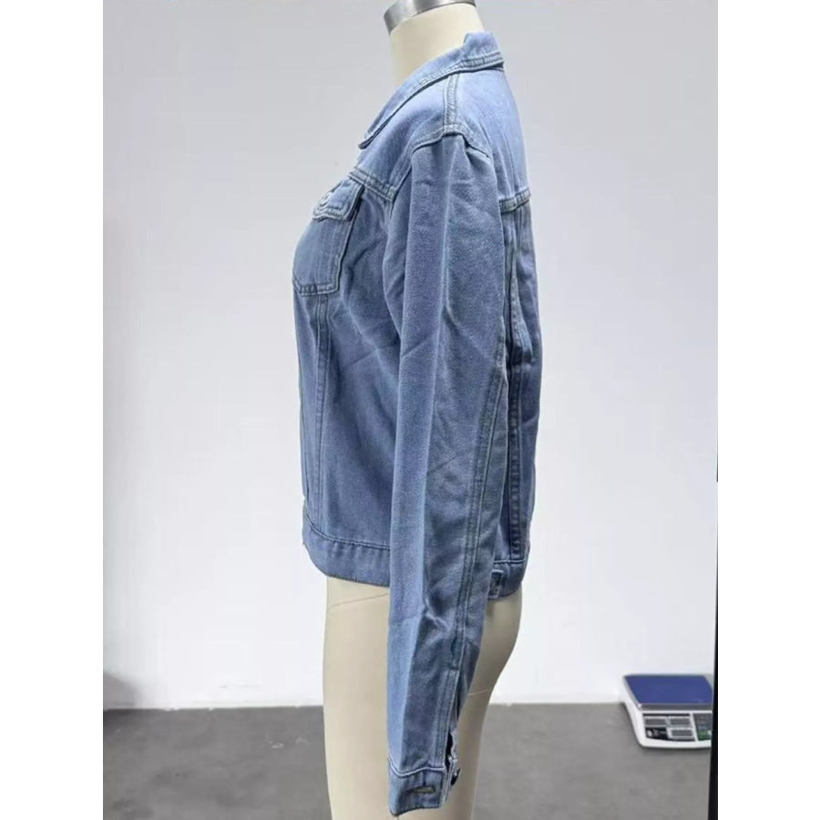 Slim-Fit Button Up Denim Jacket Apparel and Accessories