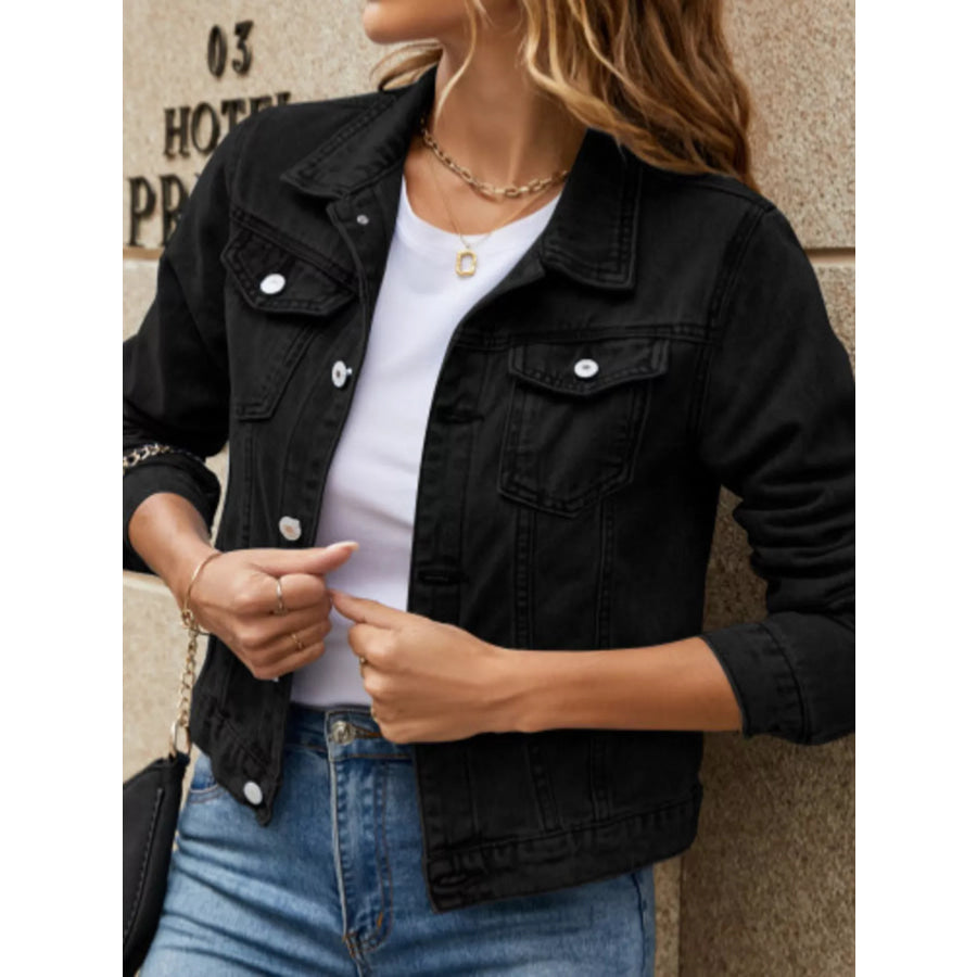 Slim-Fit Button Up Denim Jacket Black / S Apparel and Accessories