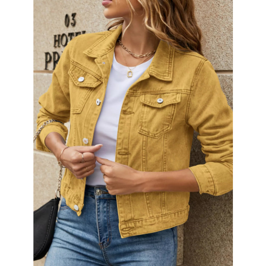 Slim-Fit Button Up Denim Jacket Earthy Yellow / S Apparel and Accessories