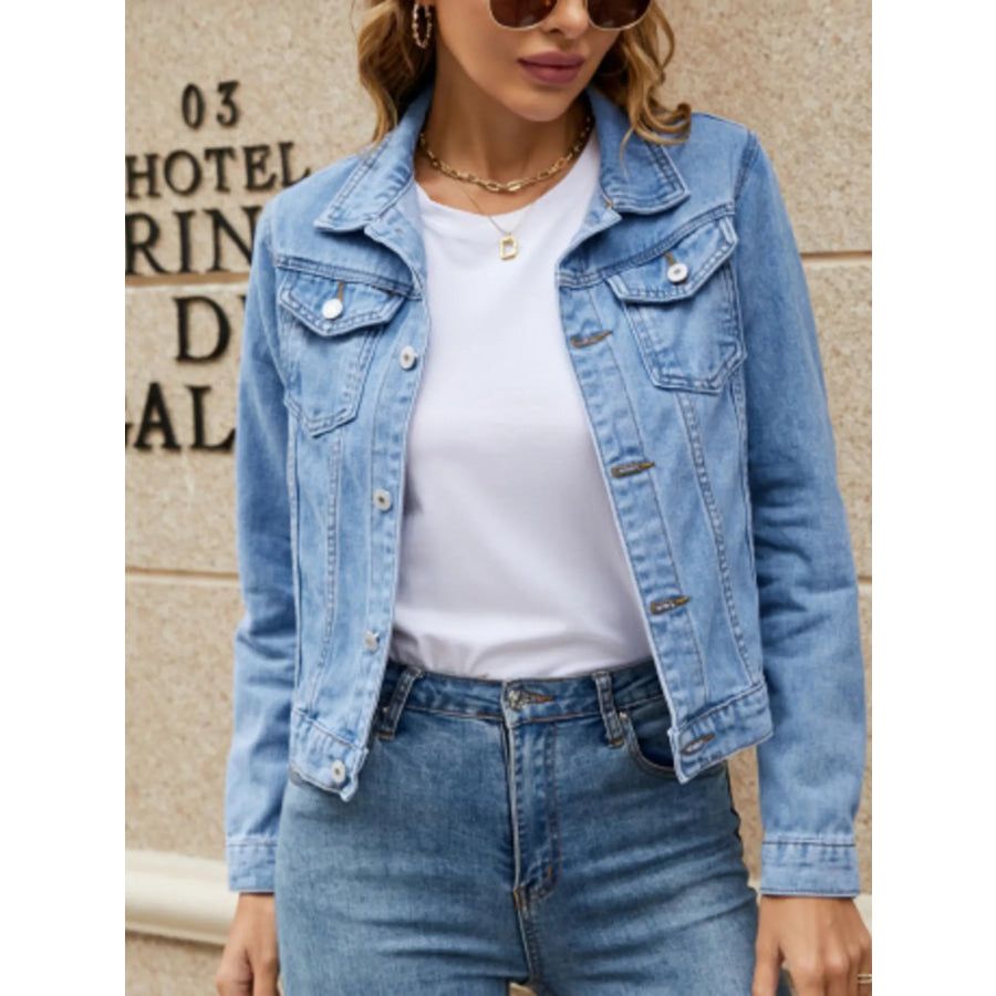 Slim-Fit Button Up Denim Jacket Light Blue / S Apparel and Accessories