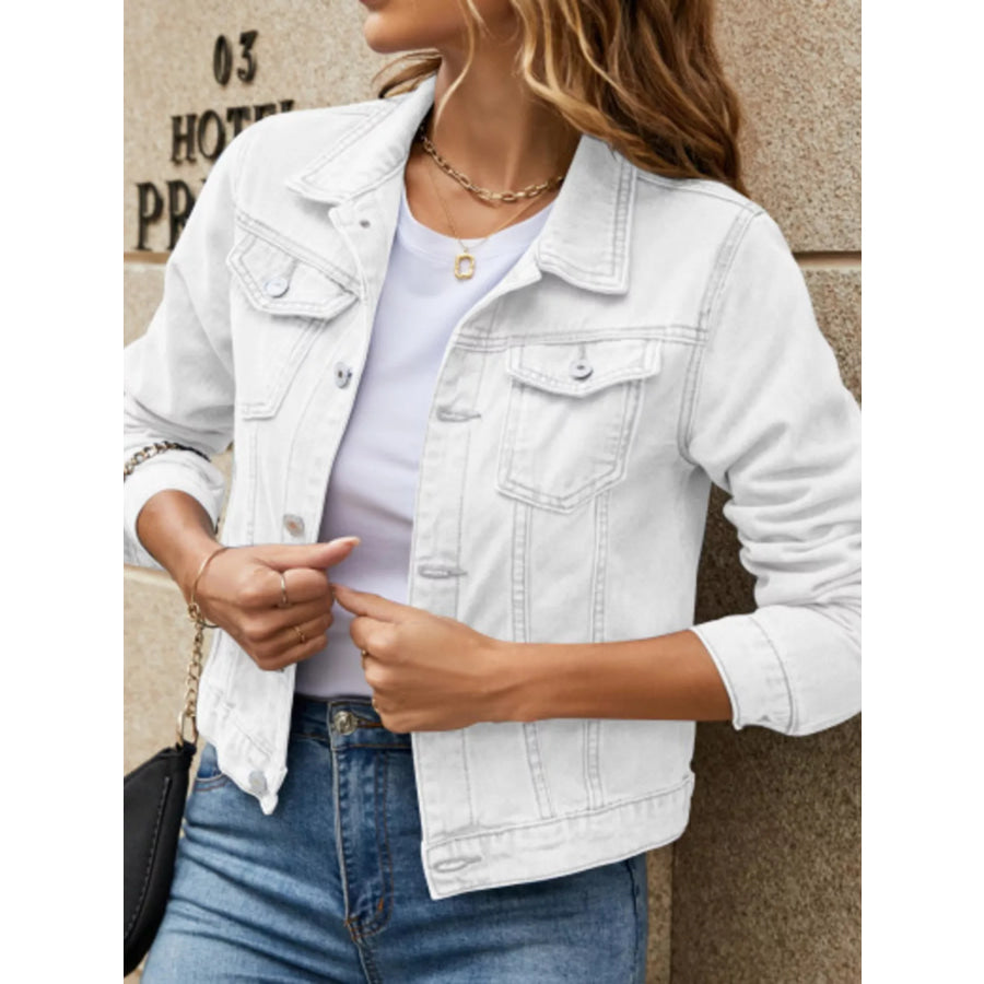 Slim-Fit Button Up Denim Jacket White / S Apparel and Accessories