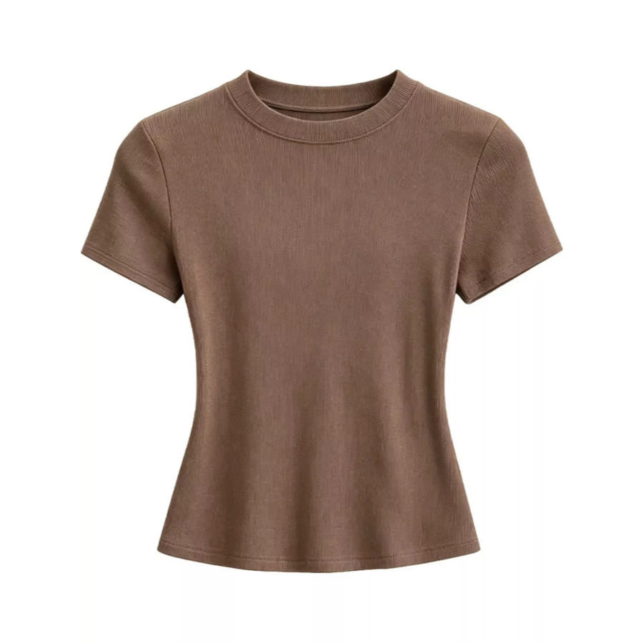 Slim-Fit Crew Neck Basic T-Shirt Brown / M Apparel and Accessories