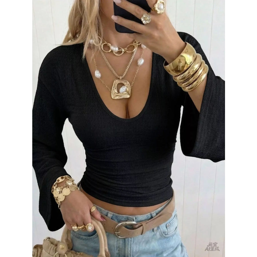 Slim Fit Flare Sleeve Top Apparel and Accessories