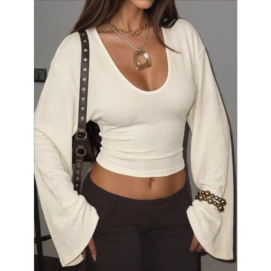 Slim Fit Flare Sleeve Top Apricot / XS Apparel and Accessories