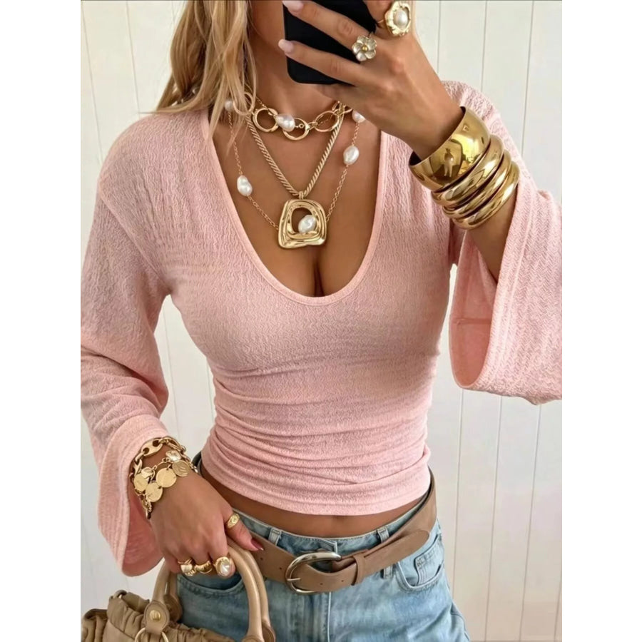 Slim Fit Flare Sleeve Top Pink / XS Apparel and Accessories