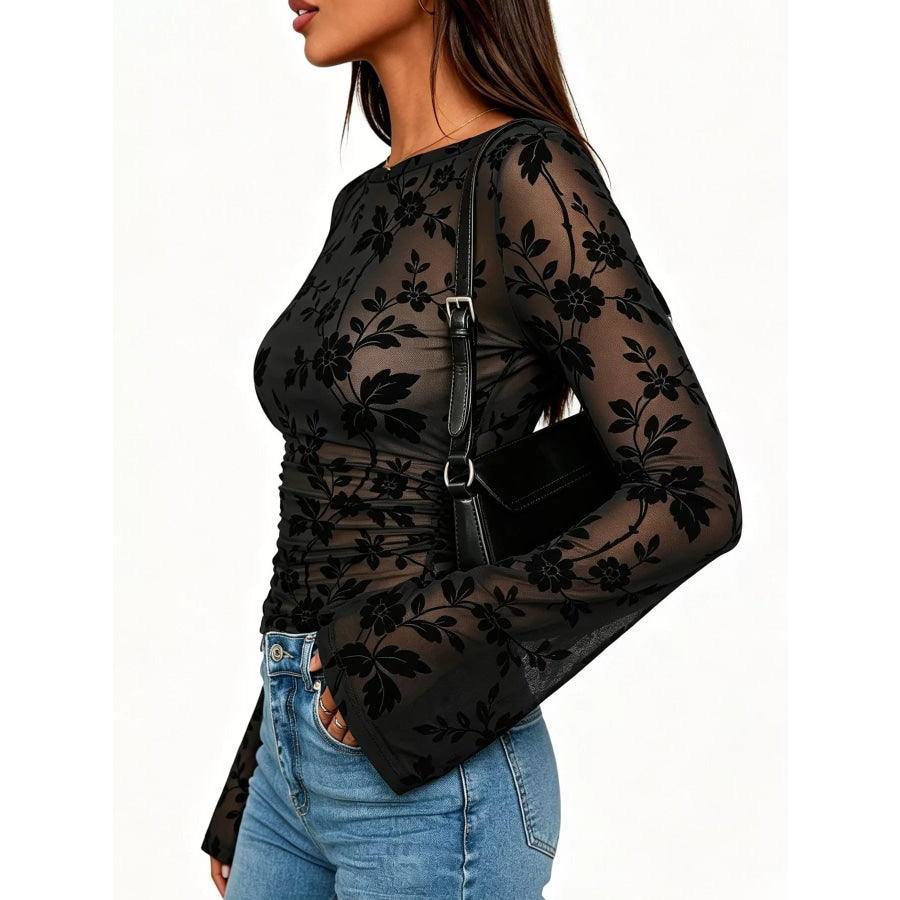 Slim Fit Floral Print Long Sleeve Top Apparel and Accessories